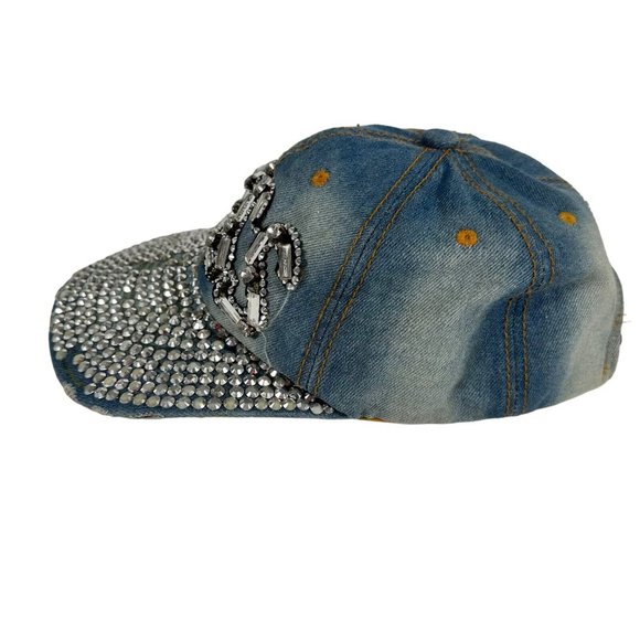 Womens Boss Hat Blue Denim Rhinestones Bling Cap One Size Adjustable Magid Hats - Picture 8 of 11